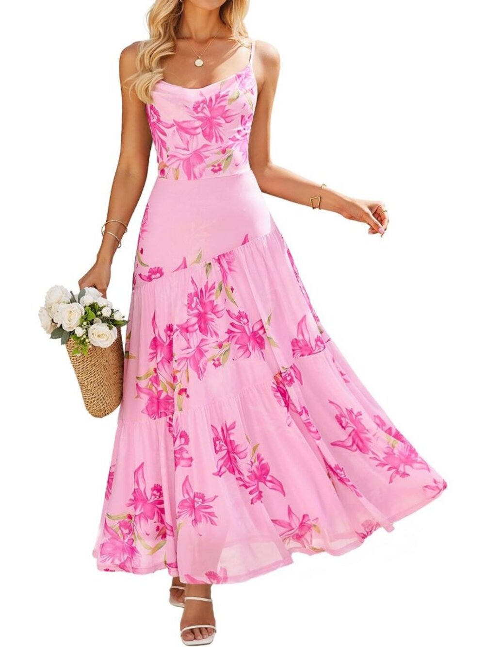 Floral Mesh Sleeveless Summer Dress for Wedding Guests & Special Events